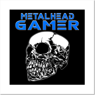 Metalhead Gamer Quarter Skull Blue Posters and Art